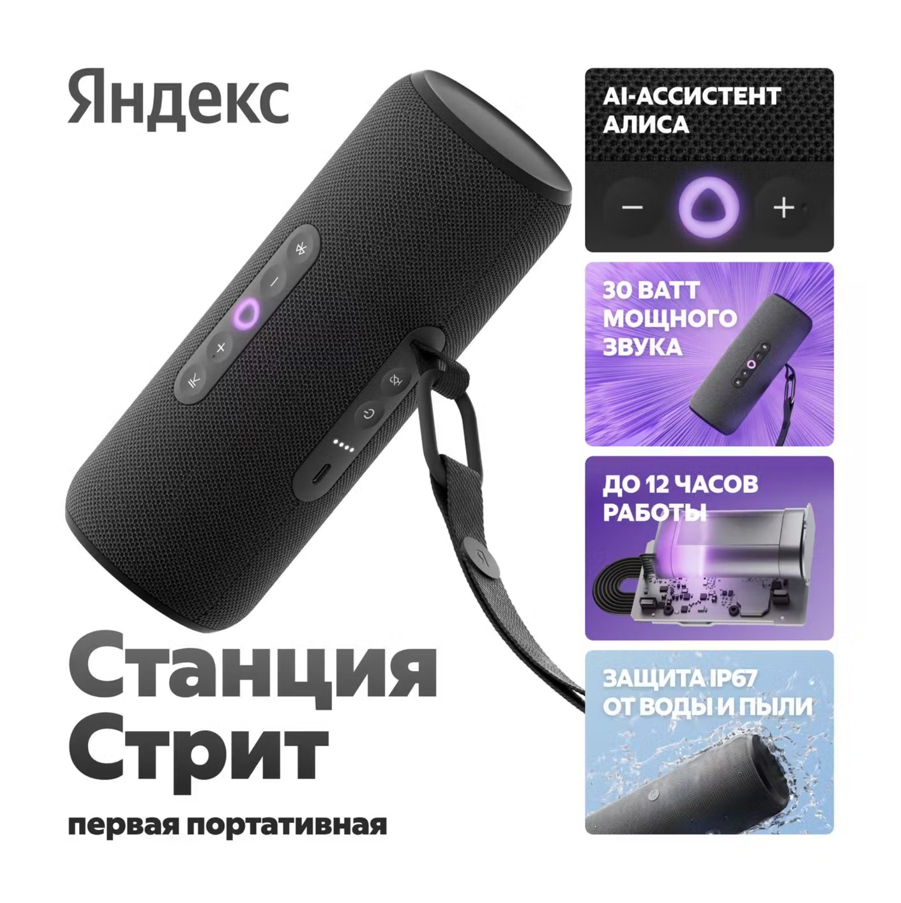 Умная портативная колонка Яндекс Станция Стрит, Черный